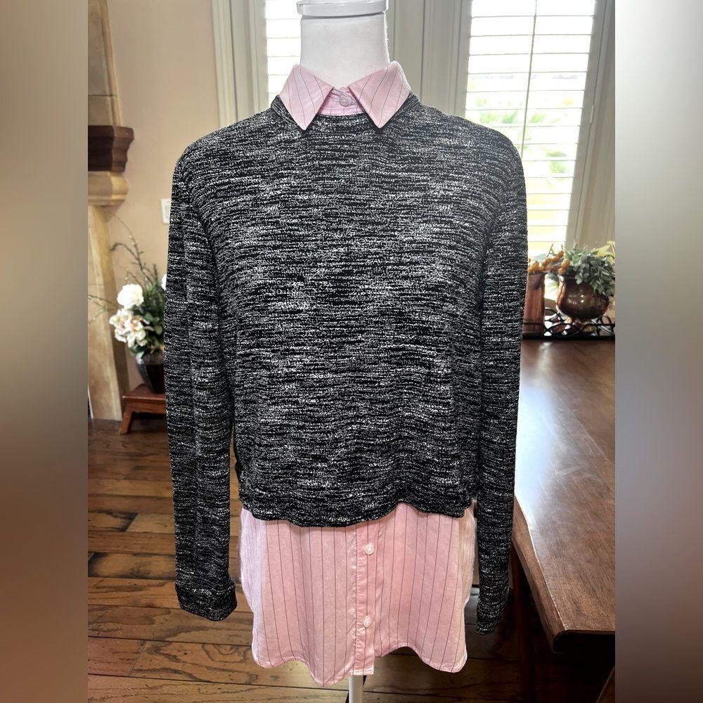 Alice + Olivia Maelynn Layered Sweater Striped Knit Top  Sz M Workwear Office